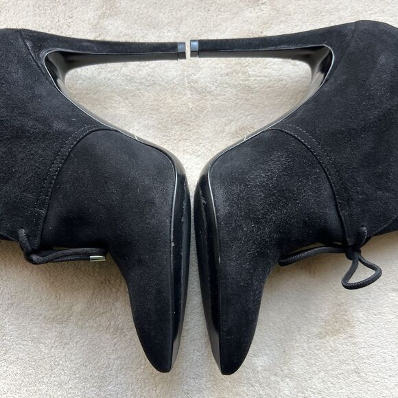 Giorgio Armani Black Suede Stiletto Heel Boots Women EU 38 US 7.5 Tie Pointy Toe - Picture 13 of 16